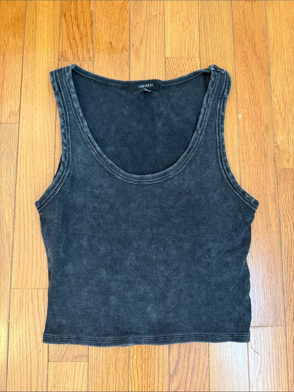 Forever 21 Washed Black Ribbed Scoop Neck Cropped Tank
